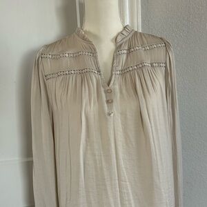 RACHEL Rachel Roy Cream Long Sleeve Mandarin Collar Blouse